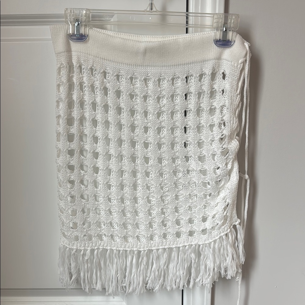 White Fringe Crochet Swim Cover Skirt